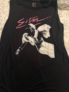 Black Tee with Pink Script Accent Elton John